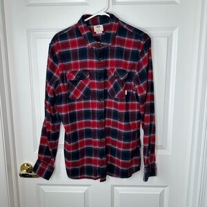 Vans Mens Banfield Red Blue Plaid Pocket Button Up Shirt L